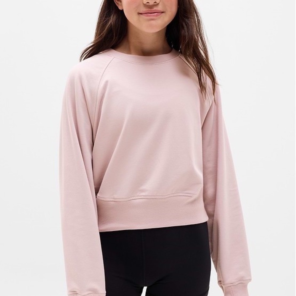 Athleta Girl Pink Cropped Sweatshirt Kids XXL 16 all day crew Pullover